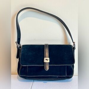 VTG Guess Black Suede Leather Baguette Shoulder Bag Y2k 90s Contract Stitch Boho